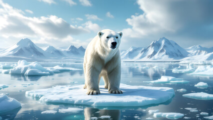 polar bear on ice floe. melting iceberg and global warming. climate change.