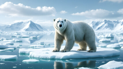 polar bear on ice floe. melting iceberg and global warming. climate change.