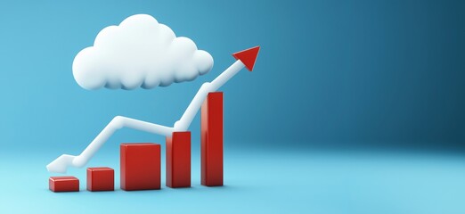 Poster - Growth Chart with Cloud and Arrow Symbolizing Data Analysis and Business Success, copy space for text