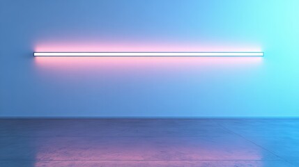 Poster - Minimalist 3D Rendering of White Wall Background with Neon Light Strips Creating a Contemporary and Stylish Atmosphere for Various Uses