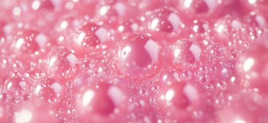 Poster - Close-up of pink bubbles creating a dreamy, soft-focus background texture, copy space for text