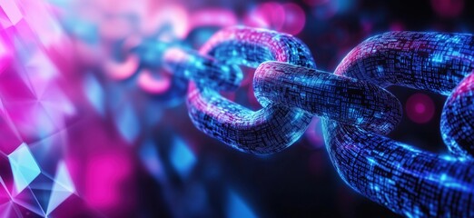 Aufkleber - Digital blockchain chain link with glowing binary code and vibrant colors, copy space for text