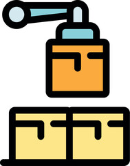 Poster - Robotic arm efficiently lifting parcel over stacked boxes, symbolizing automated warehouse logistics and delivery process
