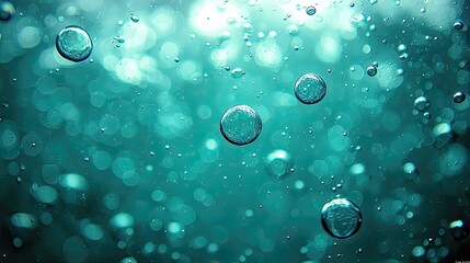 Wall Mural - abstract aqua bubbles: teal water texture background. macro photography of sparkling, glossy spheres