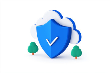 Wall Mural - cloud storage icon with shield, data security theme, modern vector, blue and white, isolated on white background