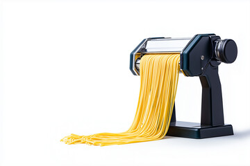 Wall Mural - A large-scale pasta-making machine extruding noodles, isolated on white background.