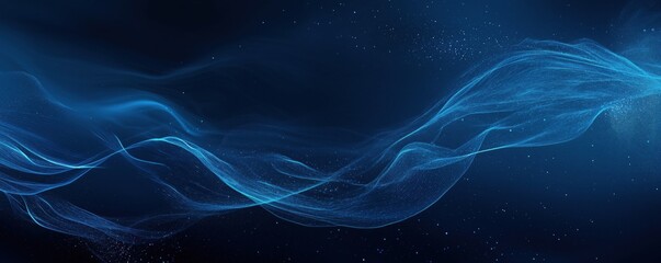 Poster - abstract blue wave background with flowing light trails and starry night sky, copy space for text