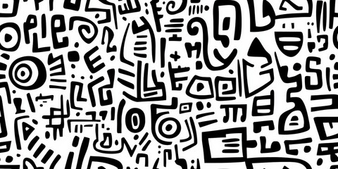 Poster - Abstract Black and White Vector Pattern with Doodle Drawings Featuring Unique Shapes and Forms for Creative Projects and Designs