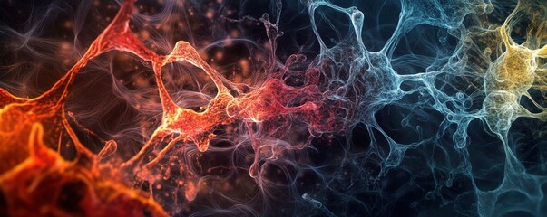 Poster - abstract representation of neural connections with vibrant colors and intricate patterns, copy space