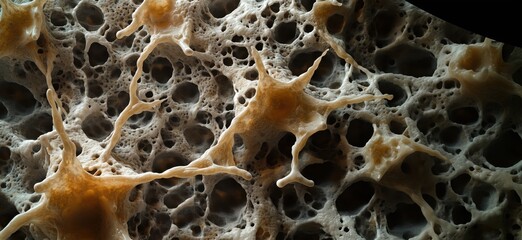 Poster - Microscopic view of neural cells showcasing intricate structures and textures, copy space for text