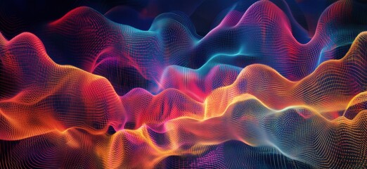 Poster - Colorful abstract wave patterns with vibrant gradients and flowing lines, copy space for text