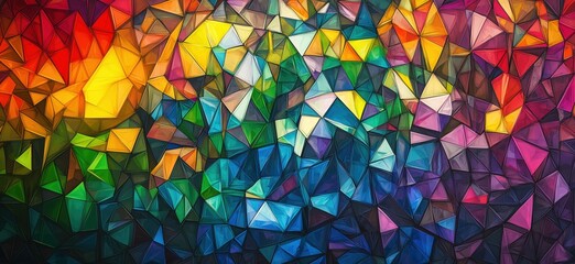 Poster - Colorful geometric abstract background with vibrant triangular patterns and textures, copy space for text