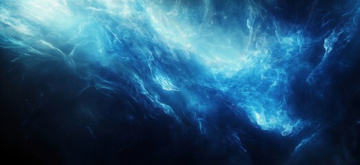 Poster - abstract blue cosmic background with swirling light and energy patterns, copy space for text