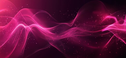 Poster - abstract pink wave background with glowing particles and smooth flowing lines, copy space for text