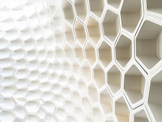 Light and bright minimalist hexagonal geometric grid pattern with dynamic waving motion on a clean pure white architectural surface background