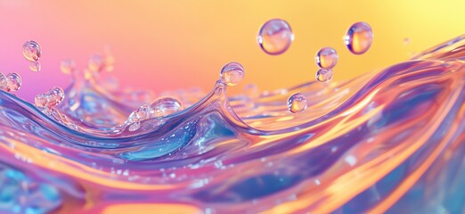 Poster - Colorful water splash with bubbles and vibrant gradient background, copy space for text