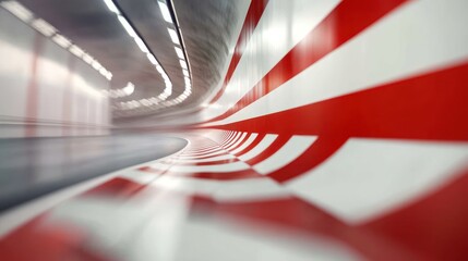 Poster - Abstract view of a curved tunnel with red stripes and light