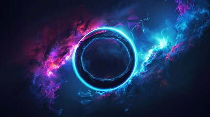 Abstract black hole in a dark sky with light rays, Black hole abstract with a swirling nebula and stars.