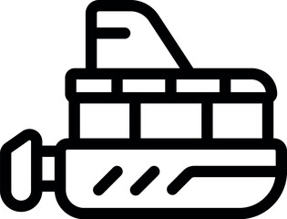 Poster - Simple fishing boat icon representing a commercial vessel used for ocean fishing, featuring a cabin and side details
