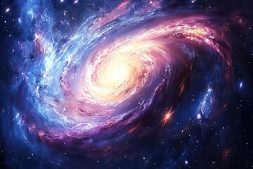 Wall Mural - cosmic dreamscape with spiral galaxies in vibrant purples and blues, illuminated nebulae casting ethereal light through star-filled void