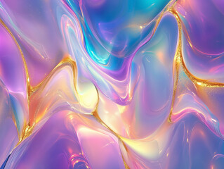 Fototapete - Vibrant abstract curved background with blue and purple waves, golden accents, bright neon colors for creative designs and clean wallpapers.