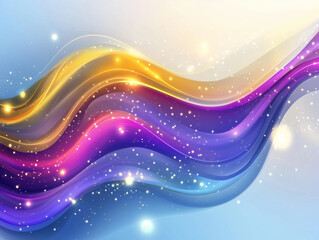 Fototapete - Vibrant abstract curved background with blue and purple waves, golden accents, bright neon colors for creative designs and clean wallpapers.