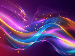 Fototapete - Vibrant abstract curved background with blue and purple waves, golden accents, bright neon colors for creative designs and clean wallpapers.