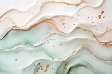 Poster - A captivating blend of mint and emerald green flows gracefully into a soft cream texture, accented with delicate gold splashes, perfect for a dreamy backdrop featuring text