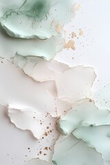 Poster - A beautiful array of soft watercolor blending mint and emerald green shades gently fades into a light cream, adorned with delicate gold splashes, perfect for artistic projects