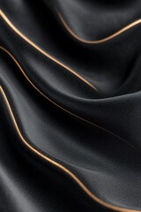 Poster - Soft-focus black velvet reveals gentle folds illuminated by golden light streaks, enhancing a premium and elegant ambiance perfect for fashion, events, or interior design