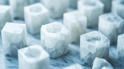 Poster - White stone cubes arranged on marble surface