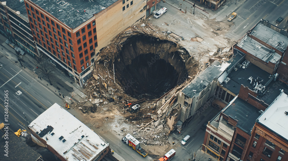 natural disasters, a massive sinkhole in the middle of a city street