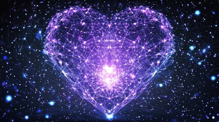 Wall Mural - Abstract heart shape made of glowing lines and particles in space