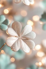 Poster - Softly blurred glowing shamrocks light up the background, adorned with golden light flares that enhance the festive atmosphere while leaving clear space for text, ideal for announcements