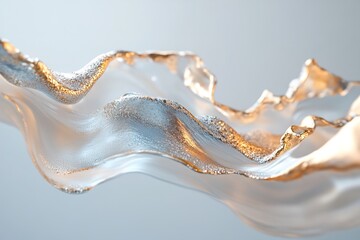 Poster - Molten waves of silver and gold float gracefully in the air, reflecting a soft and dreamy light as they create an endless flowing motion and surreal atmosphere