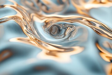 Poster - Flowing liquid metal textures intertwine with vibrant water ripples, blending shades of gold, platinum, and deep ocean colors for a mesmerizing abstract backdrop
