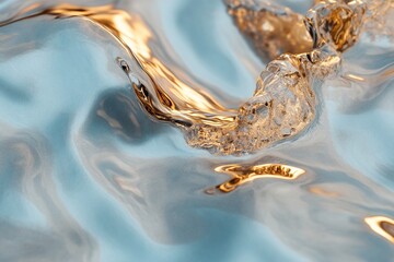 Poster - A captivating blend of flowing liquid metal and gentle water ripples creates a stunning abstract background. Gold and platinum hues interplay with deep ocean tones, exuding elegance