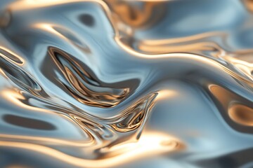 Poster - Experience a captivating blend of textures where flowing liquid metal meets shimmering waves in gold, platinum, and deep ocean colors. This ultra-premium abstract design exudes elegance