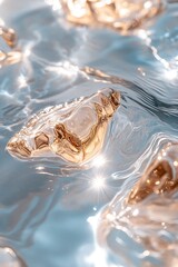 Poster - This artwork showcases a mesmerizing blend of liquid metal textures with shimmering water ripples, fusing soft gold and platinum tones against rich ocean colors. A visual delight
