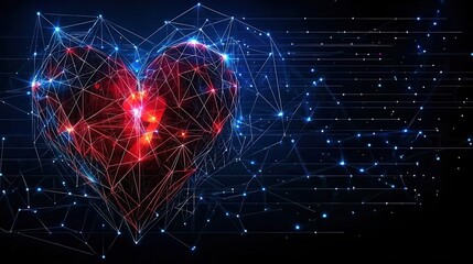 Poster - Abstract Digital Heart Shape with Connections and Light Effects