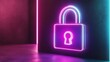 © Amigo - Vibrant neon lock symbol illuminating a modern space with colorful lights at night