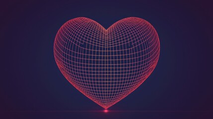 Poster - Abstract Red Wireframe Heart Shape on Dark Background Design