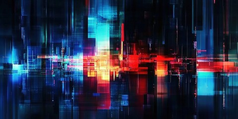 Poster - Abstract Digital Glitch Background with Glowing Data Elements and Vibrant Color Patterns Providing a Futuristic Atmosphere