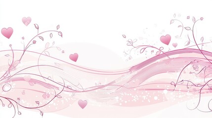Wall Mural - Romantic Background with Pink Hearts and Elegant Floral Design