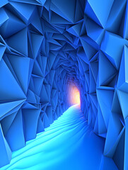 Wall Mural - Abstract blue geometric tunnel with light