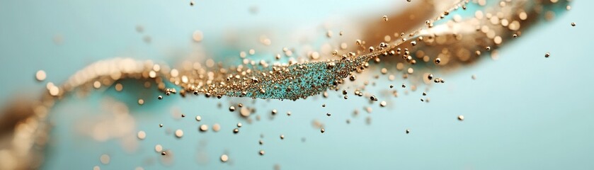 Poster - An abstract representation of swirling green and gold confetti creates a dynamic effect filled with glowing specks, leaving a clear area in the center for text or messaging