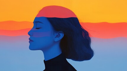 Wall Mural - artistic profile of a person against a colorful background.