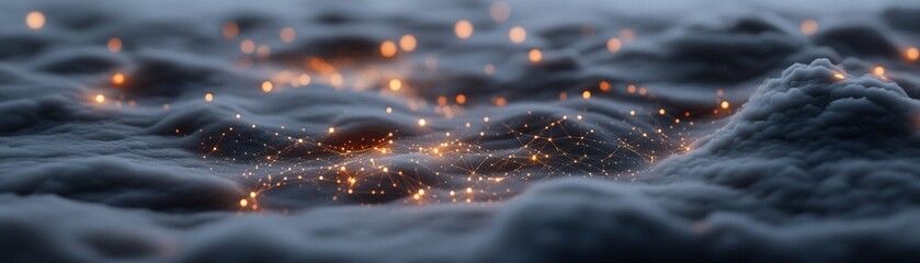 Poster - A cosmic digital landscape filled with glowing dots weaves together an intricate network of constellations. The atmosphere radiates a high-tech, futuristic ambiance ideal for innovative branding