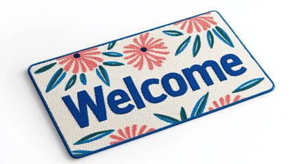 Wall Mural - Vibrant Floral Welcome Doormat: A Colorful Entranceway Decor for Your Home