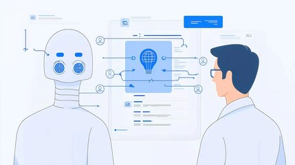 Poster - Global HR Solutions, innovative AI-driven platforms enhancing remote recruitment efficiency, featuring clean design, ample copy-space, simple vector illustrations, line art elements